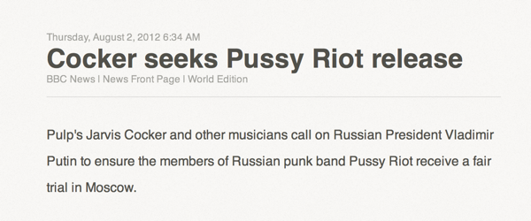 Cocker seeks Pussy Riot release